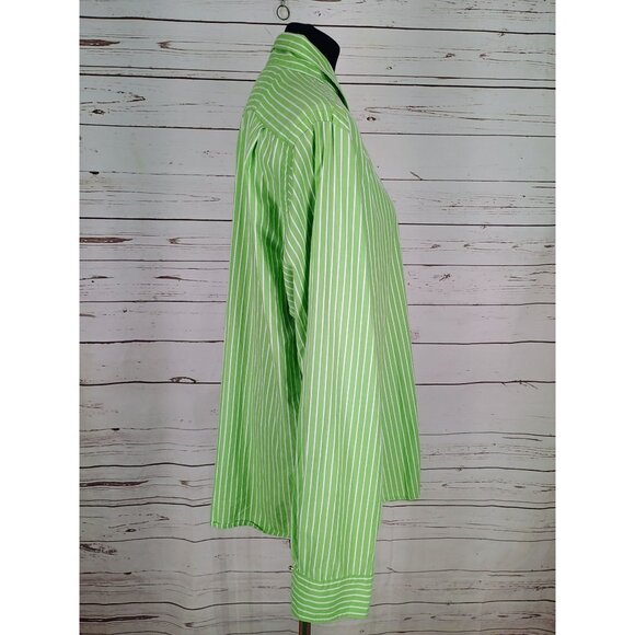 Duck Head Jeans Company XXL Athletic Fit Green White Stripe Button Up Dress Shir - Picture 2 of 7